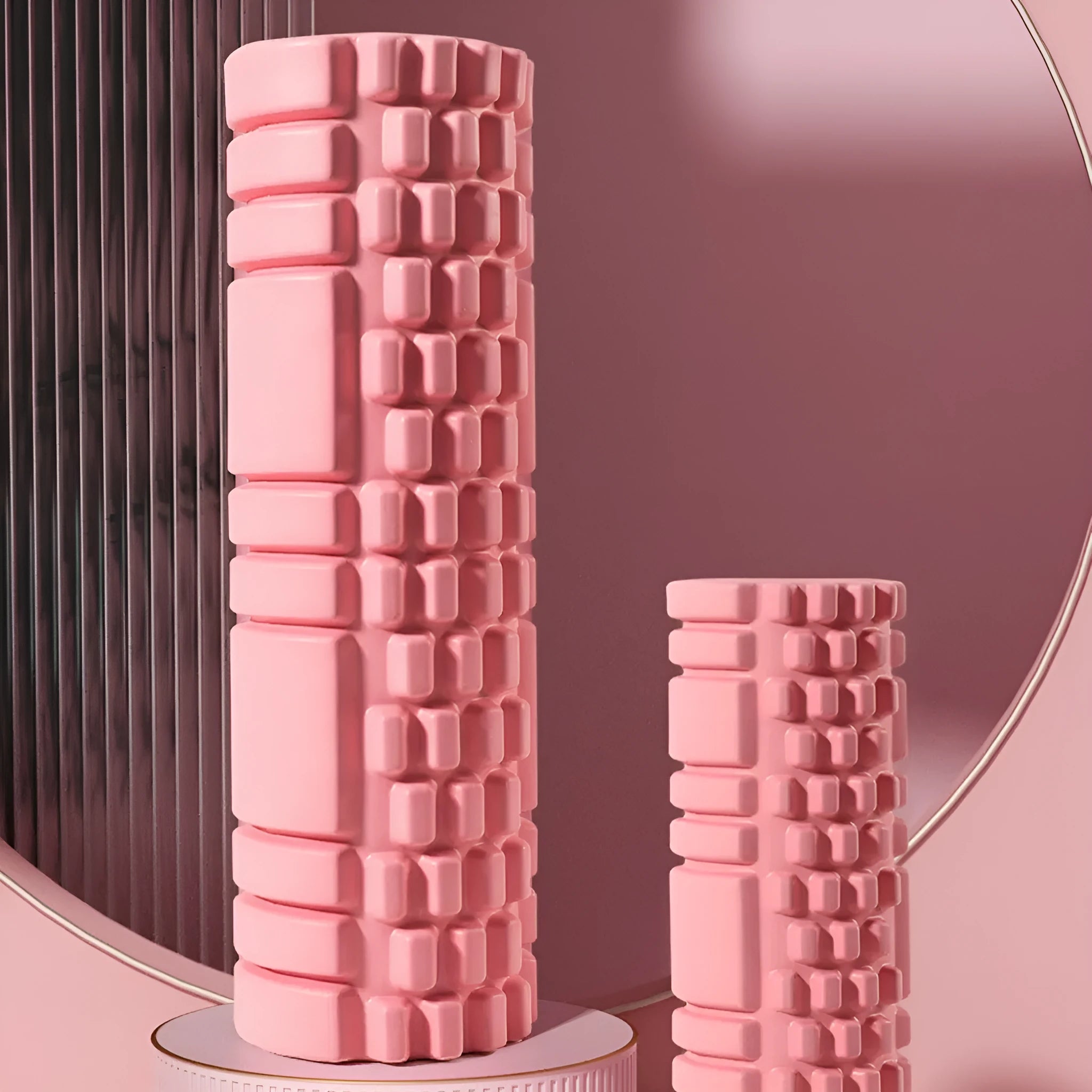 EVA foam roller for fitness in multiple colours and sizes including black, grey, pink, and blue