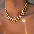 Gold tone women's thick chain necklace with 32cm length and 6cm pendant drop on alloy electroplated chain