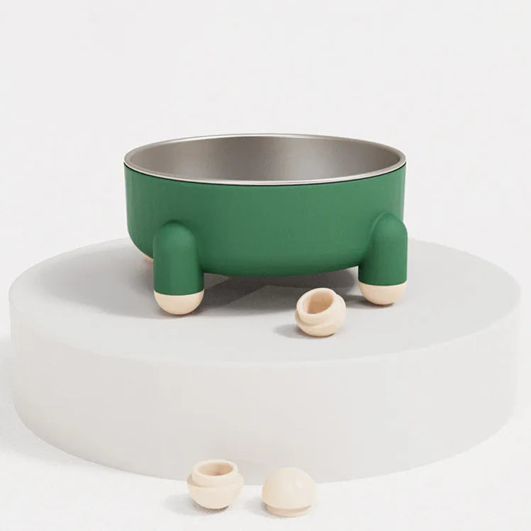 Green raised stainless steel pet bowl with non-slip high foot for dogs and cats