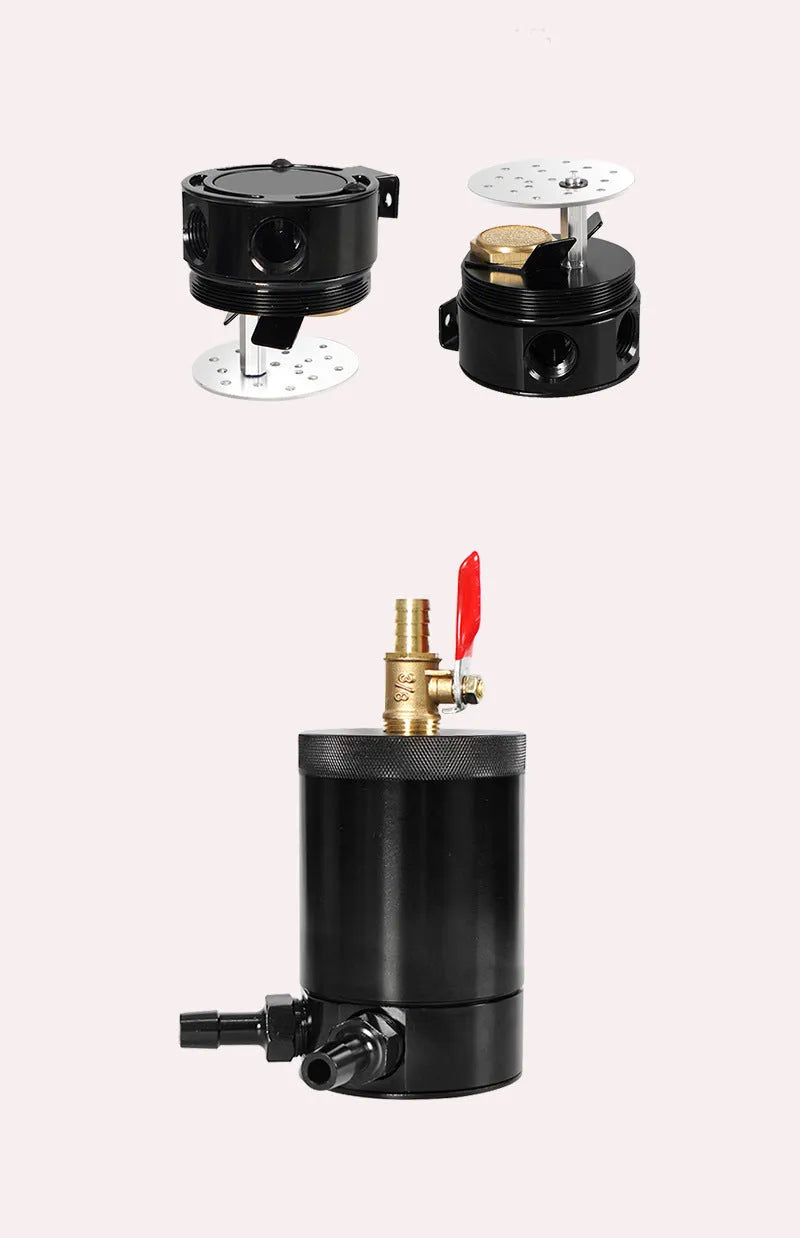 Aluminium automotive oil pot in black or silver with two-hole breathable design