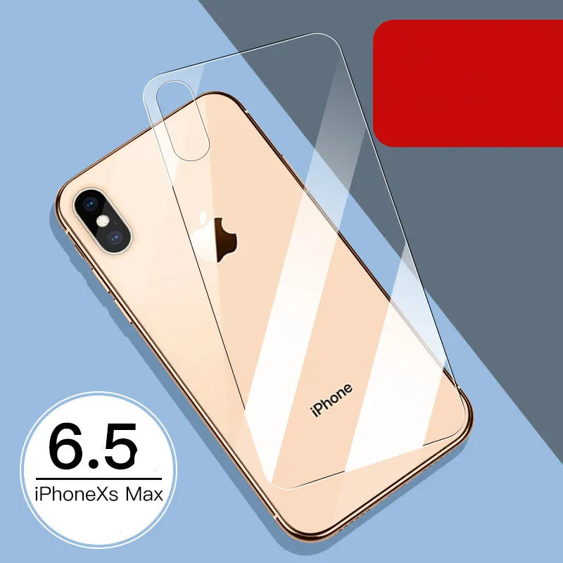 Tempered glass screen and rear camera protectors for Apple iPhone models on a white background.