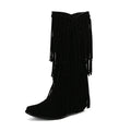 Women's suede high boots with chunky heel and tassel detail in multiple colours