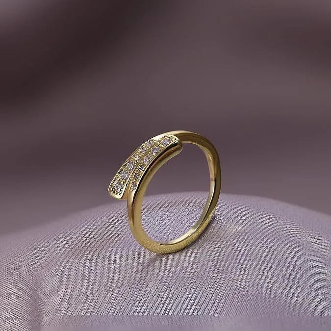 Geometric toe ring with 14K gold plating showing rhinestone and water drop design options