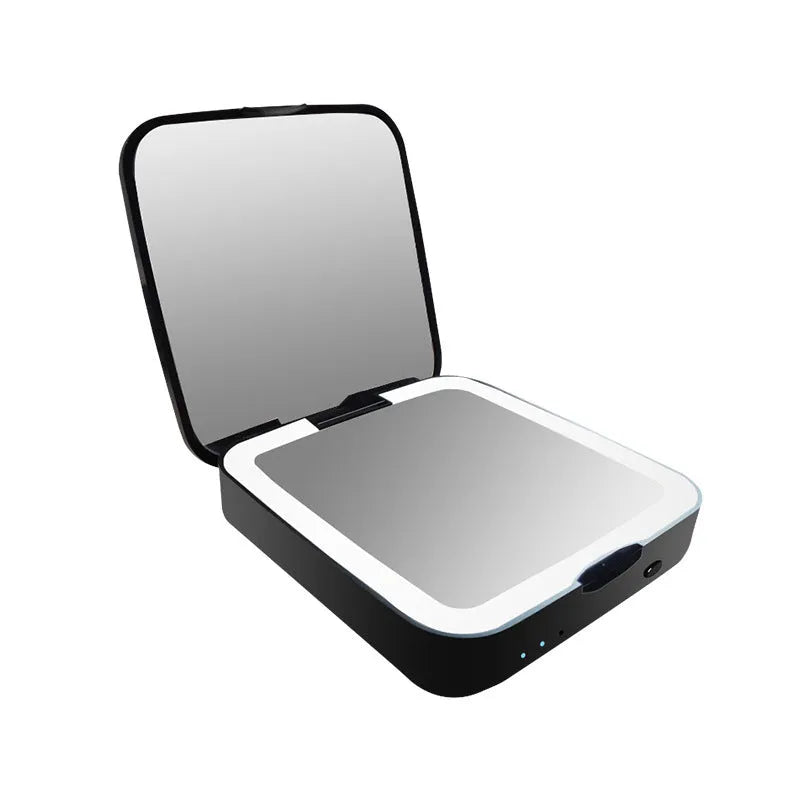 Makeup mirror with magnification and adjustable lighting in black or white colour