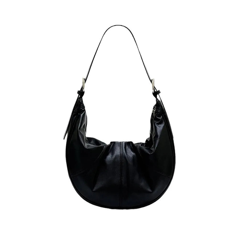 Women's dumpling-shaped shoulder bag in first layer cowhide leather with double shoulder straps