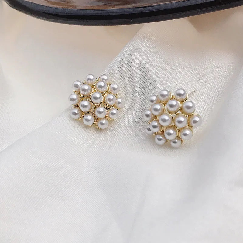 Korean style pineapple starfish pearl earrings with artificial gem inlays in gold, silver colours
