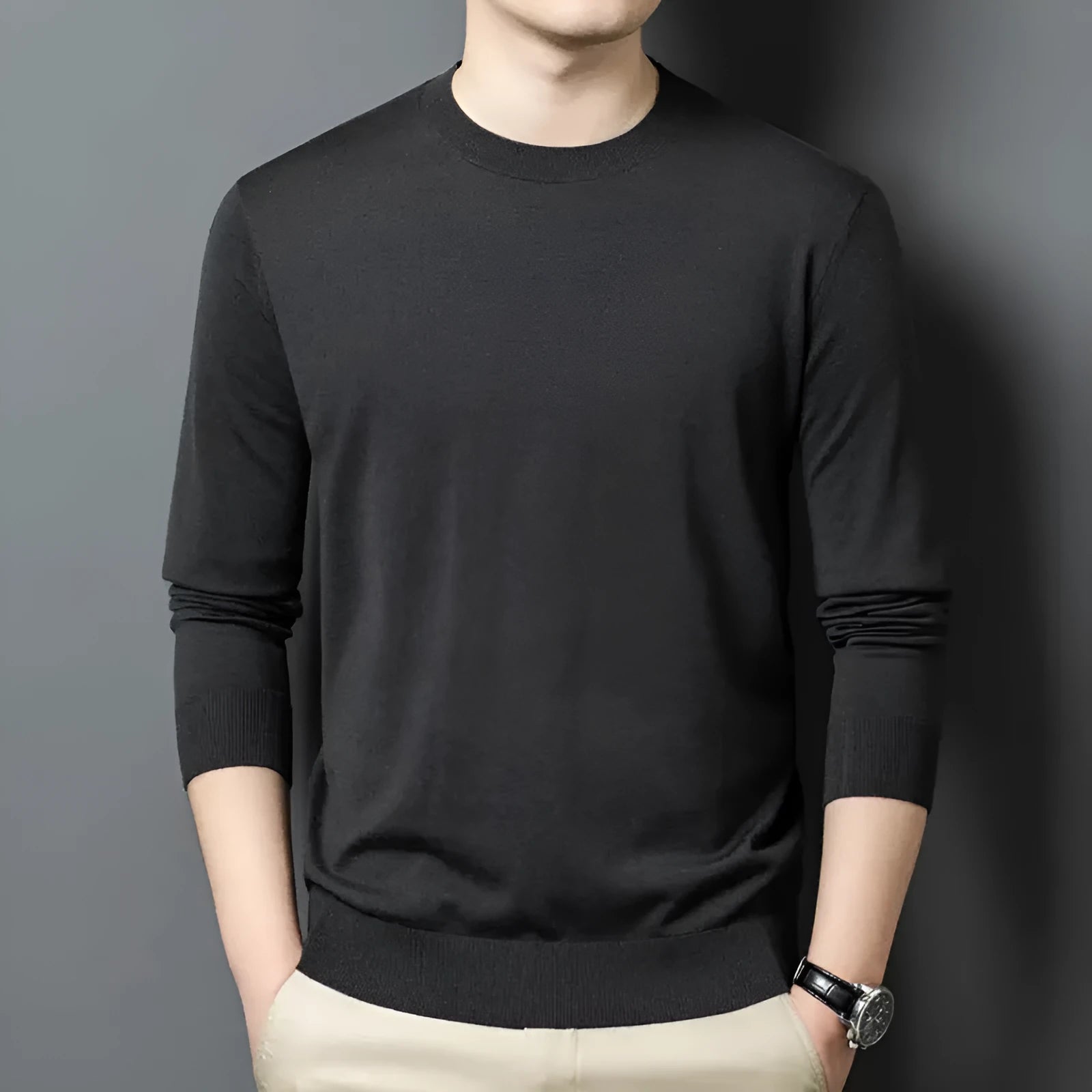 Men's round neck wool blend sweater in multiple colours with long sleeves for winter wear
