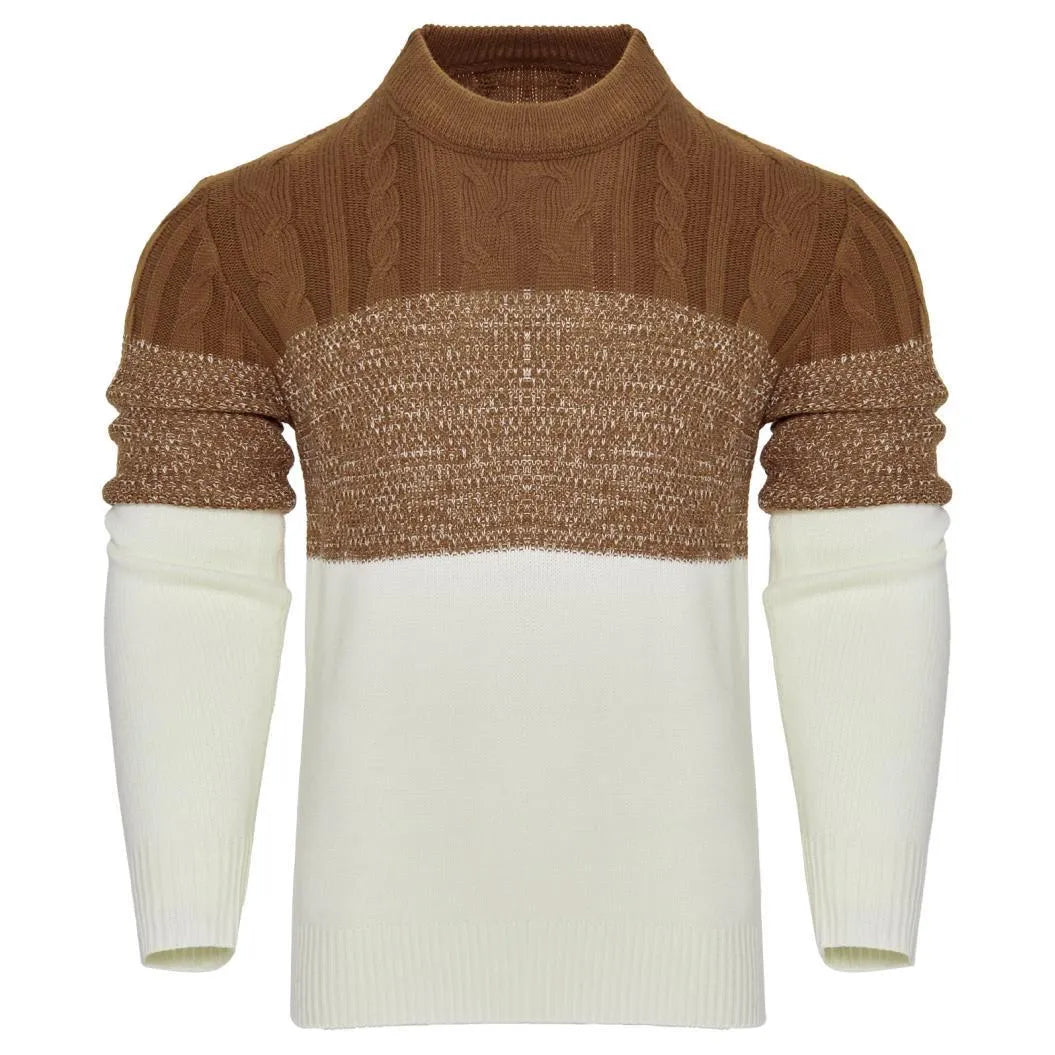 Men's cotton blend knitted pullover sweater in crew neck style with long sleeves