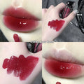 Glacier Lava Lip Lacquer lip gloss tube showcasing a high-shine, mirror finish, with visual of seven colour shade options.