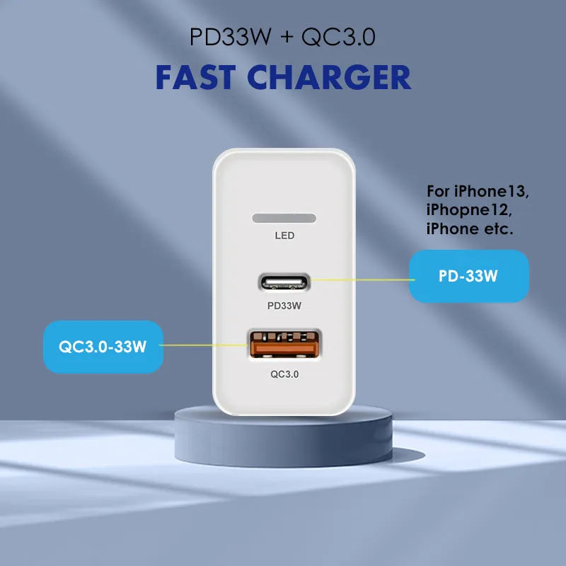 PD48W fast travel charger with UK standard three-pin plug and Type-C USB port