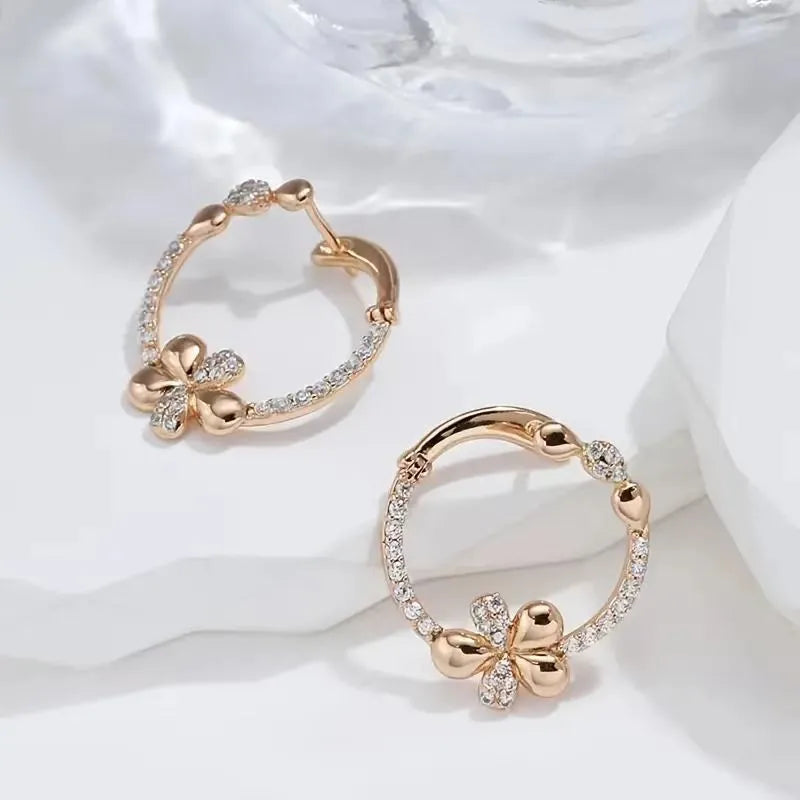 Copper geometric round ring earrings for women with electroplated finish in colour EK13286-FD-01.