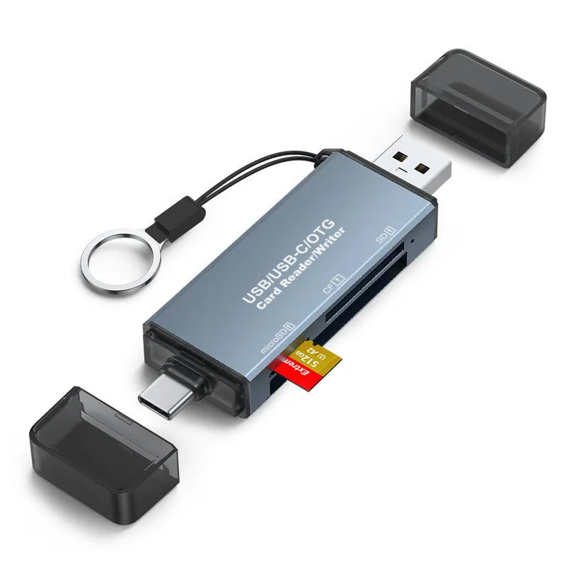 CF SD TF three-in-one memory card reader with aluminium alloy construction and USB interface