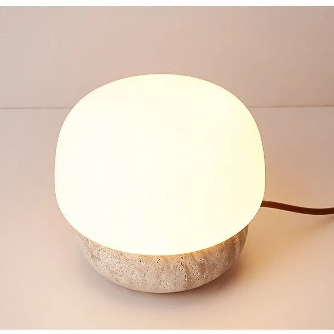 Cream coloured retro bedside lamp with button switch, 18x17cm size
