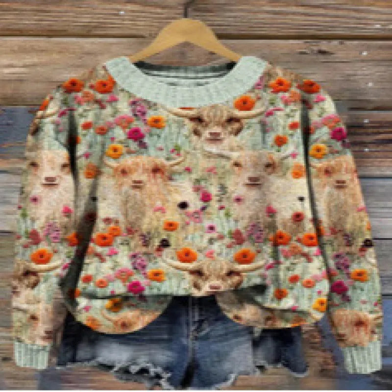 Little flower digital printed round neck sweater in polyester fibre available in multiple colours and sizes S to 4XL