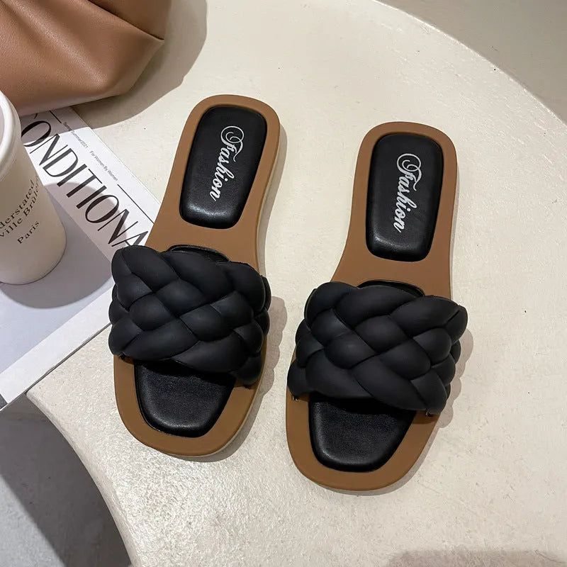Women's plaid pattern PVC beach sandals with thick anti-skid sole in black, green, orange or white