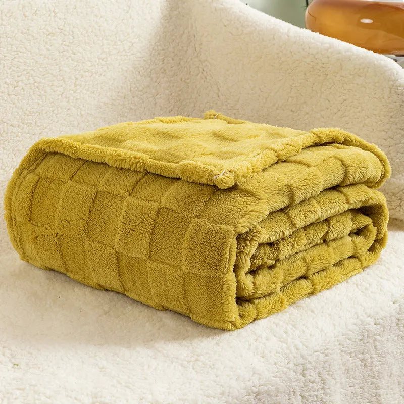 Thickened polyester velvet blanket with geometric pattern in multiple colour options