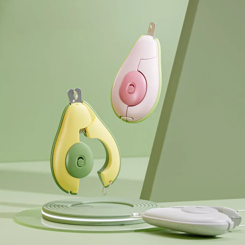 Professional pet nail clipper with LED light in green, pink, and white colour options.