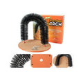 White cat grooming arch with built-in brush bristles for scratching and self-grooming