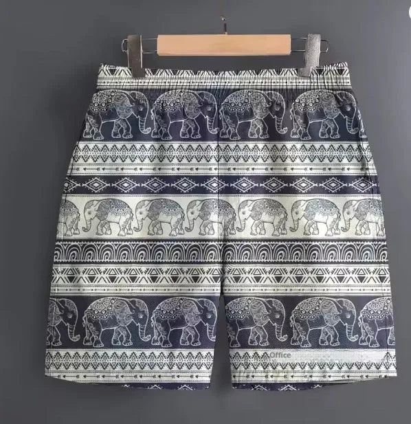Men's casual polyester shorts in various patterns with Asian sizing from S to 5XL