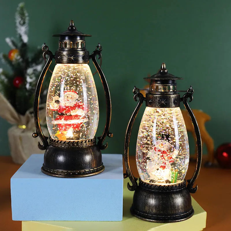 Crystal ball portable oil lamp Christmas decoration with light-emitting feature and snowman design