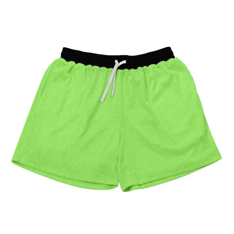 Men's solid-colour mesh quick-drying shorts in chemical fibre fabric for athletic use