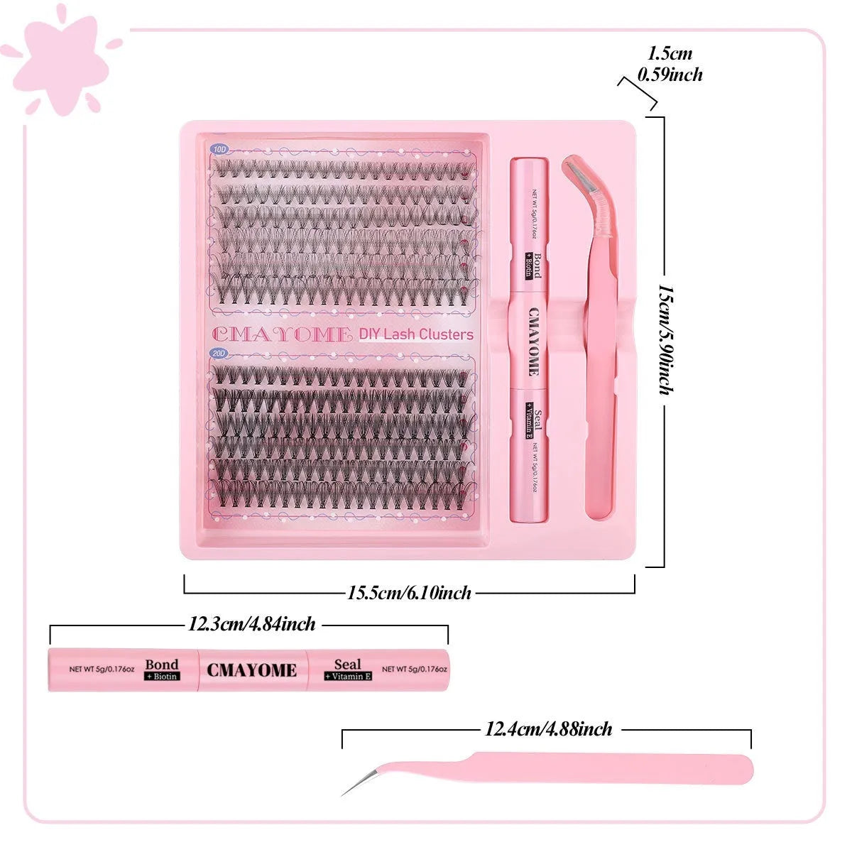 DIY individual false eyelash clusters in natural thick mixed split type on 15.5cm by 15cm card