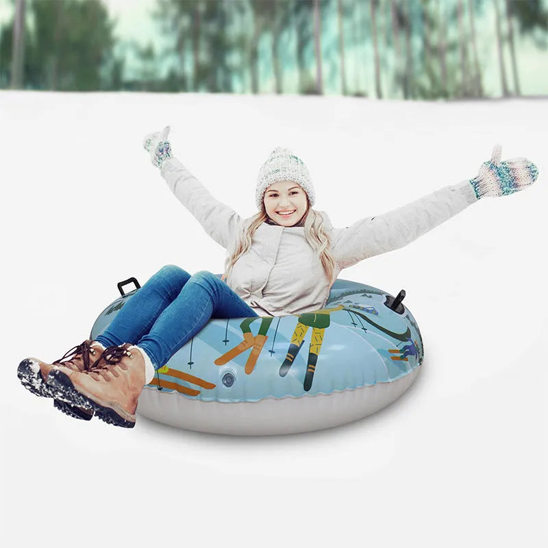 PVC winter ski ring toy with creative printed design showing winter sports imagery