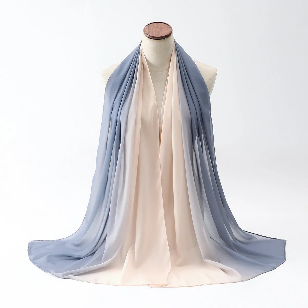 Long lightweight chiffon summer scarf for women draped to show its 175cm length and soft fabric.