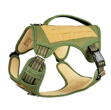 Tactical dog chest harness in Oxford cloth for search and rescue work, shown in camouflage colour.