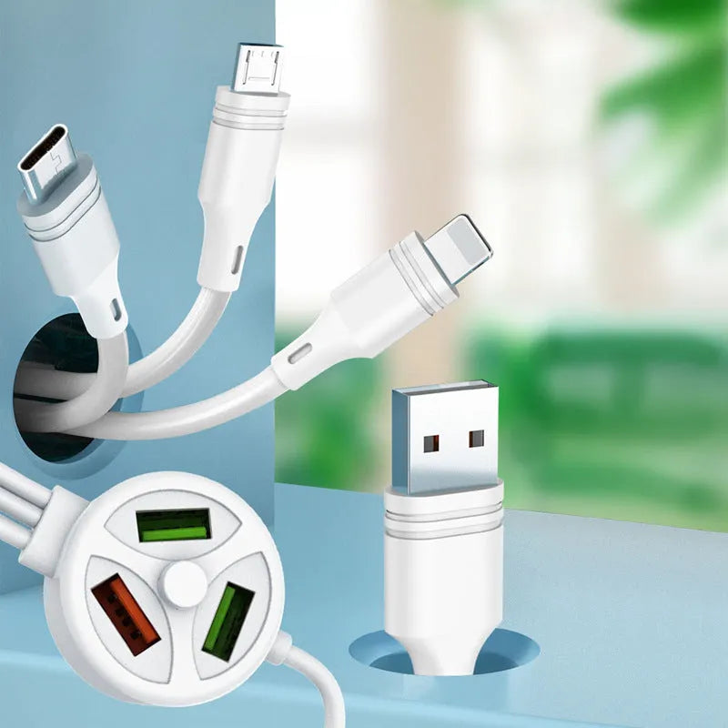 PDPVC mobile phone charging cable with multiple USB connectors including Type-C, Micro USB and Mini USB