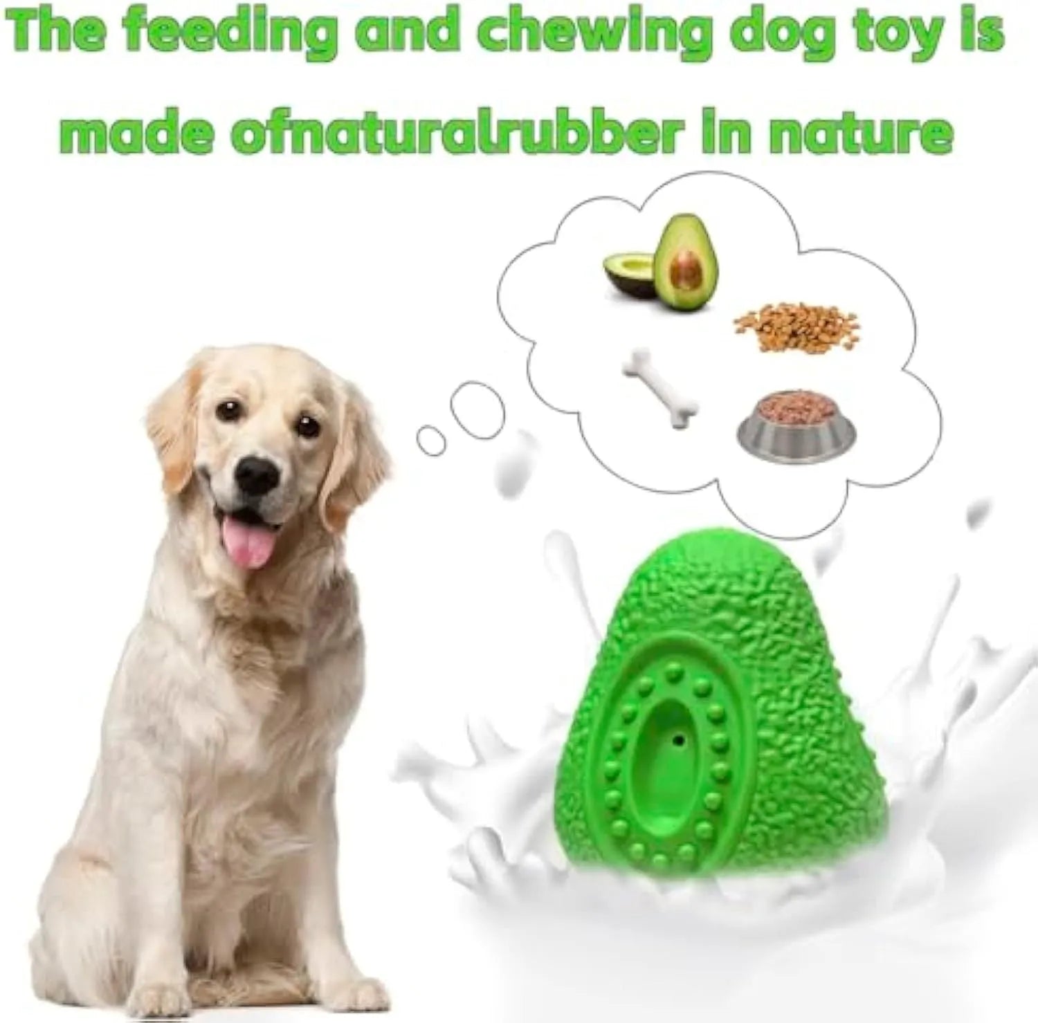 Green natural rubber dog chew toy with avocado shape and textured surface for aggressive chewers
