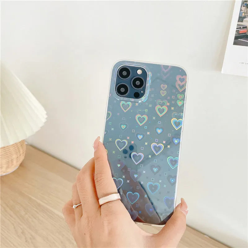 Laser colourful love and butterfly pattern transparent silicone case for iPhone on white background