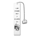 Stainless steel tassel bookmark in a gift box, showing its 13cm length and 2.6cm width.