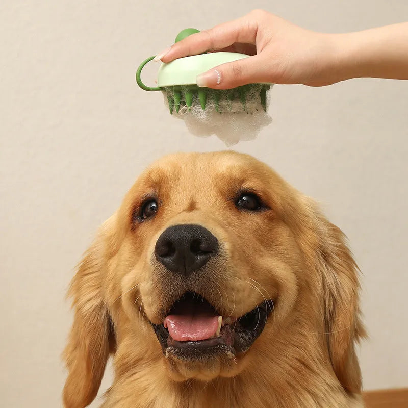 Soft silicone pet bath brush in blue colour for dog grooming and massage during bathing
