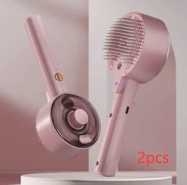 Ceramic white pet grooming brush with UVC blue light, mist spray nozzle, and fine needles for removing dog and cat hair.