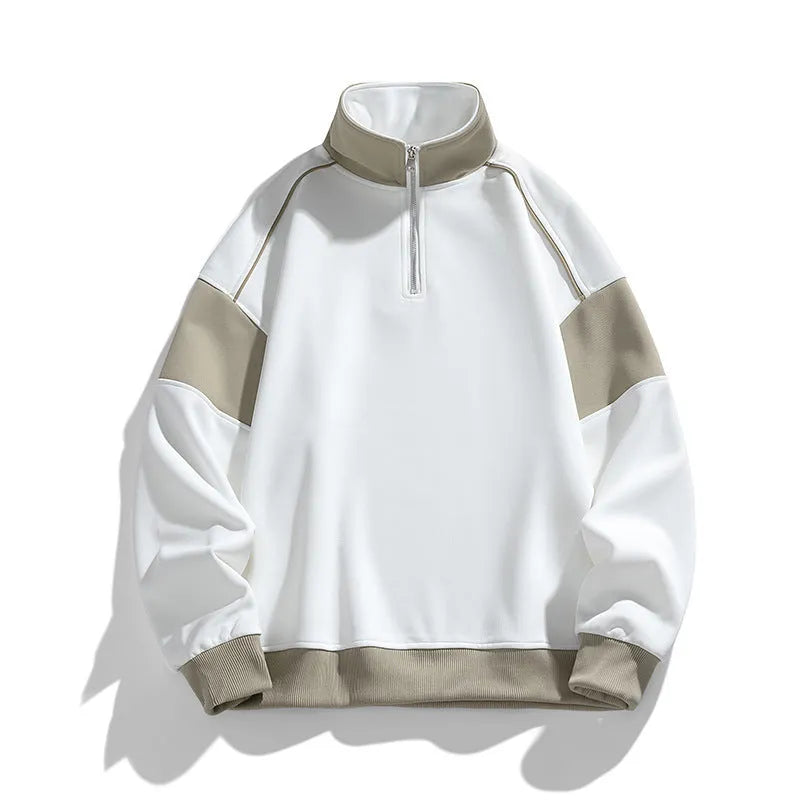 Men's corduroy drop shoulder sweatshirt with hood and loose lapels in rabbit fur fabric
