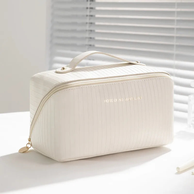 Vertical pattern pillow makeup bag cubic design 22.5cm travel organiser PU material multiple colours