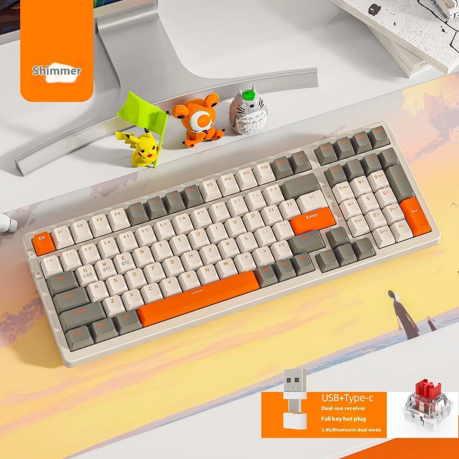 Free Wolf K96 wireless dual-mode mechanical keyboard in blueberry red switch version on a desk