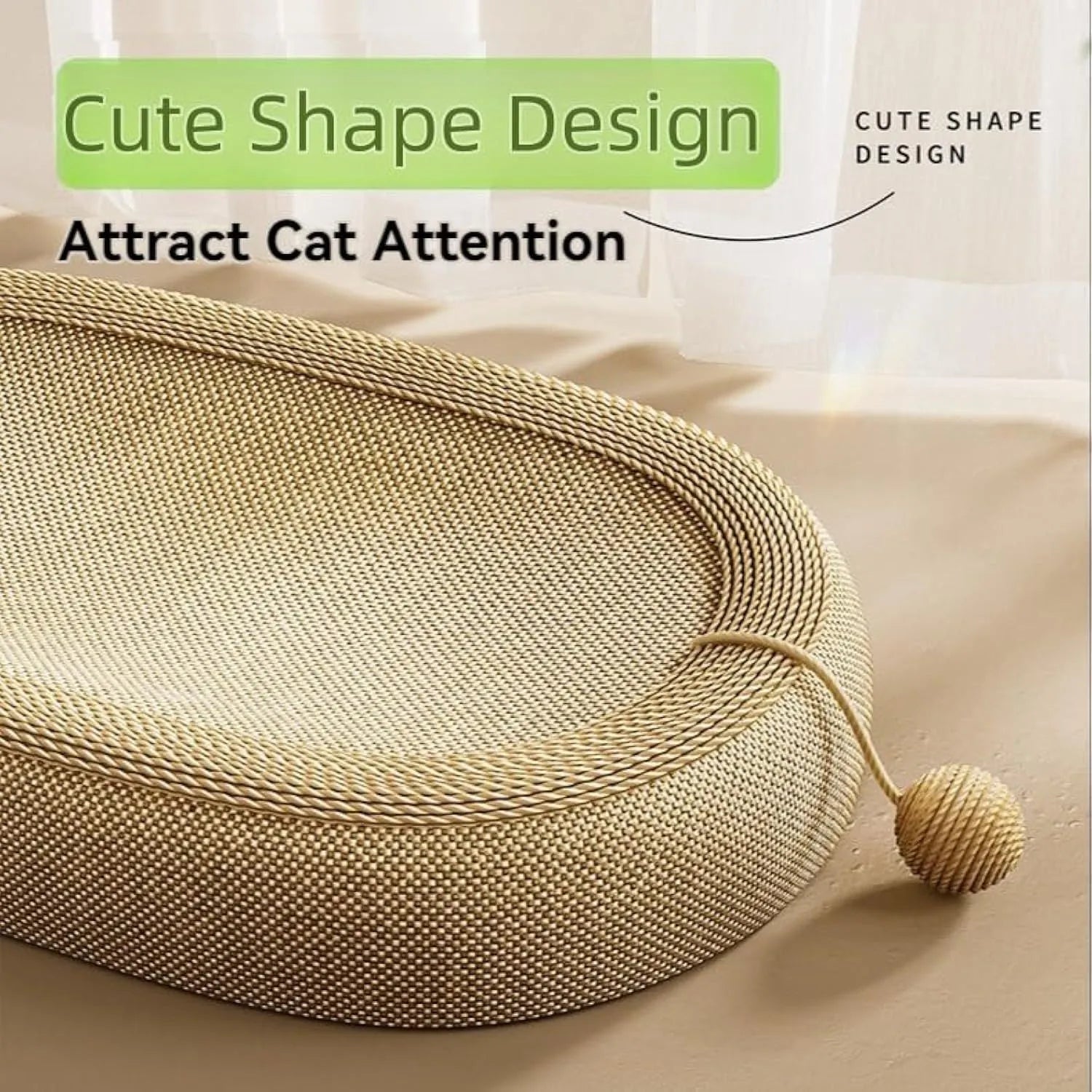 Large rectangular sisal cat scratching board with a built-in cat bed lounge on top.