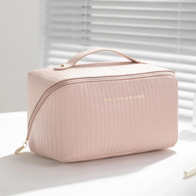 Vertical pattern pillow makeup bag cubic design 22.5cm travel organiser PU material multiple colours