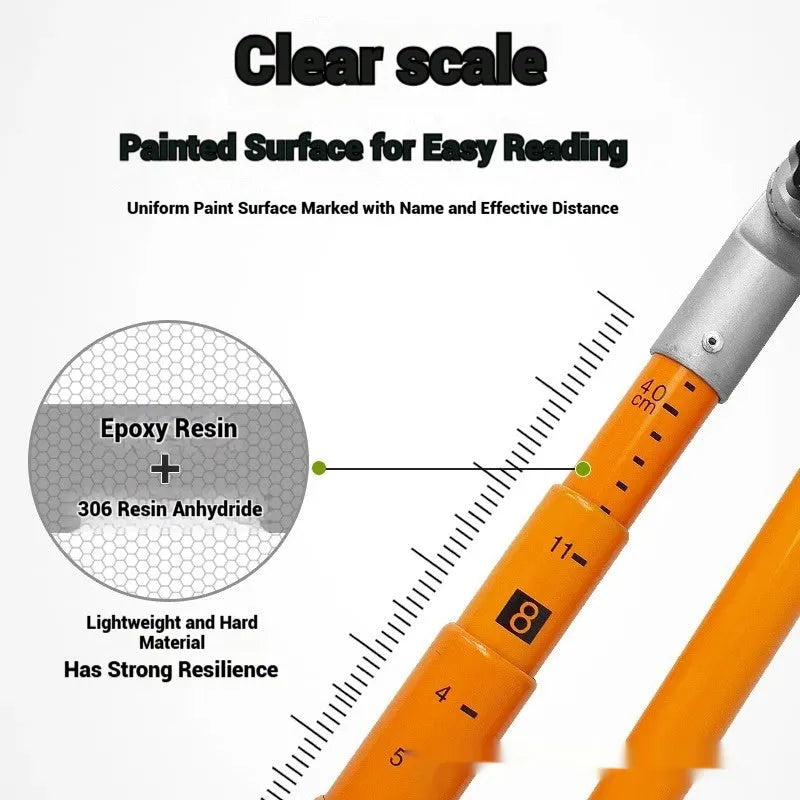 Telescopic truck height measuring rod extended to full height with clear measurement markings visible