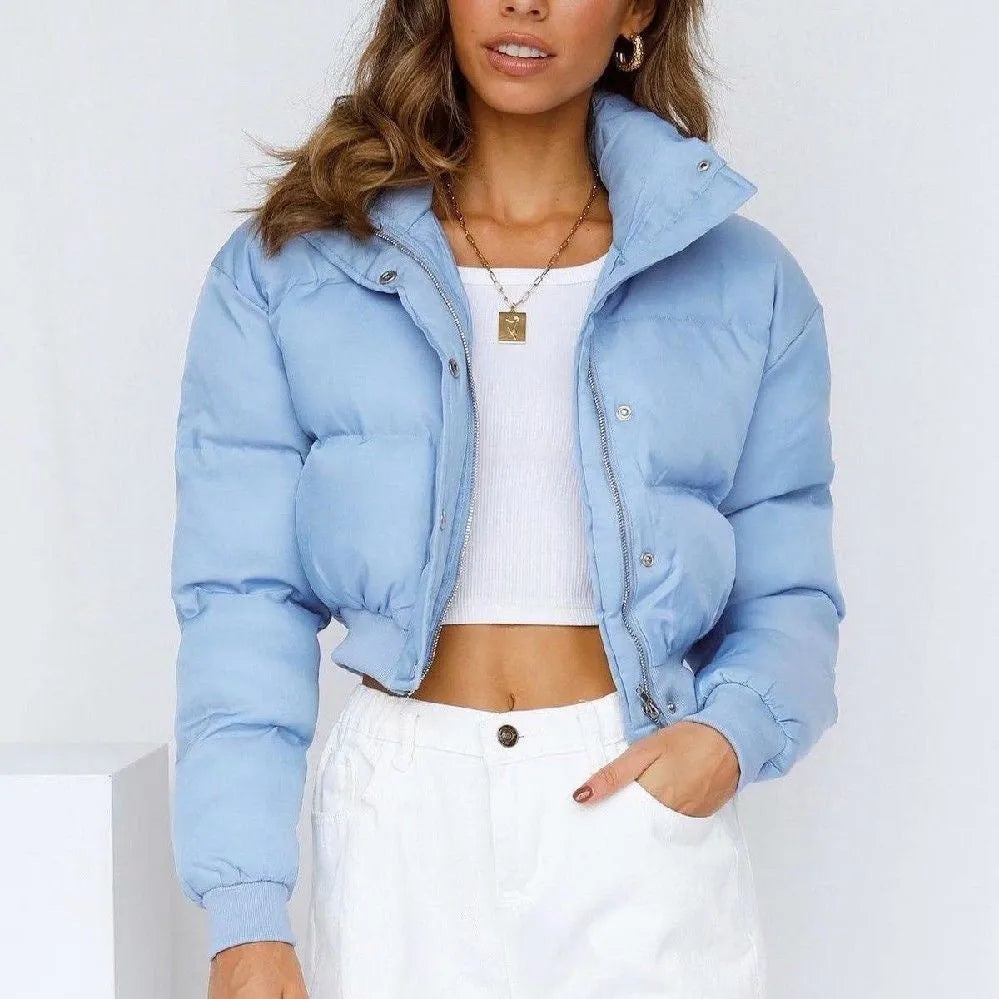 Women's loose fit polyester leisure jacket in blue colour with regular long sleeves
