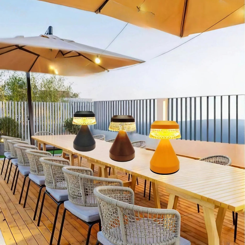 Black, brown and orange USB charging LED bedside lamp with three-colour dimming