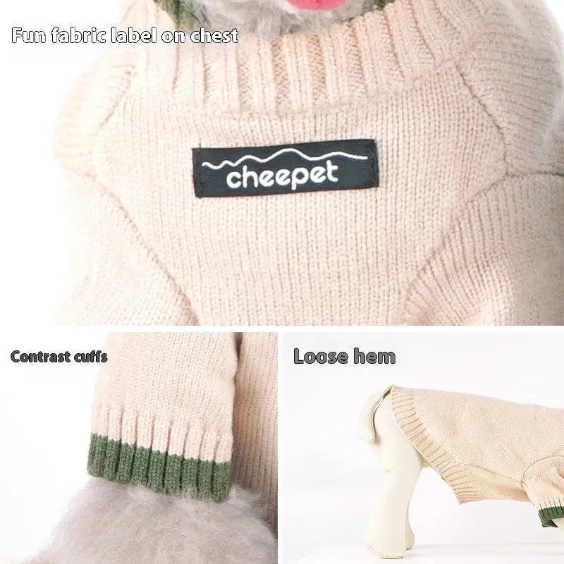 British style wool pet sweater with two-leg design in contrast colours for fall and winter wear