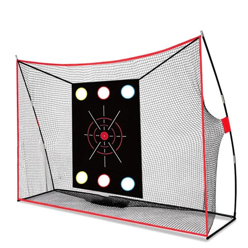 Golf wedge training set with three-hole net, straw practice mat, practice balls, and accessories