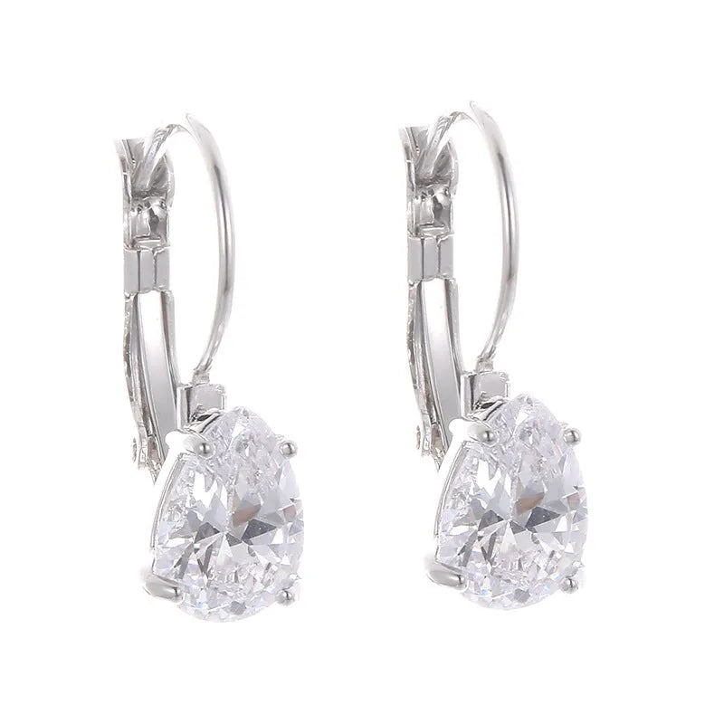 Women's metal drop earrings with gemstone accents in gold or platinum plating options