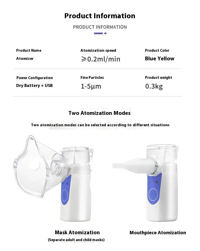 Columnar plastic USB handheld nebuliser with single fog outlet for household drug atomisation
