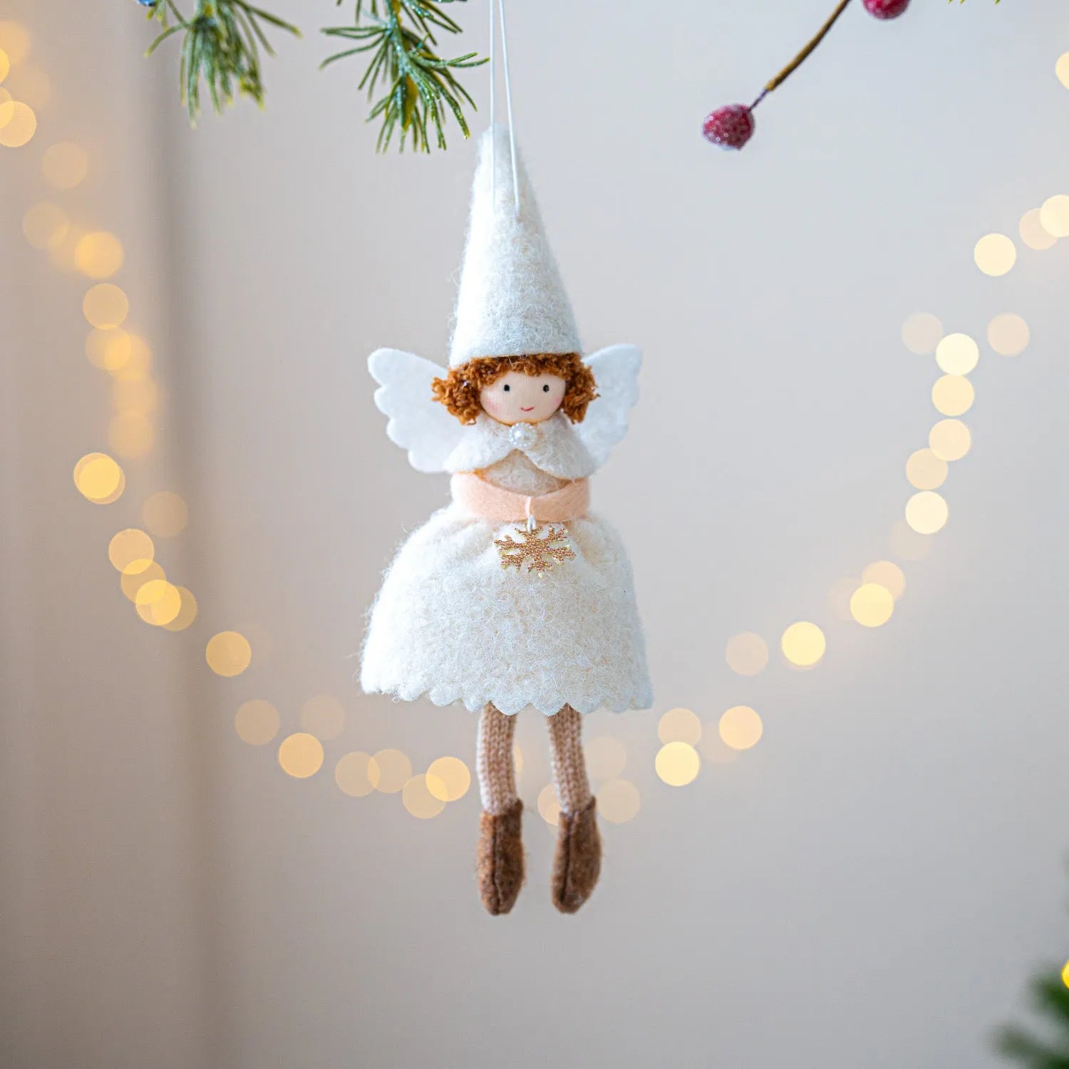 Christmas girl angel skirt felt pendant ornament in white or pink cloth material