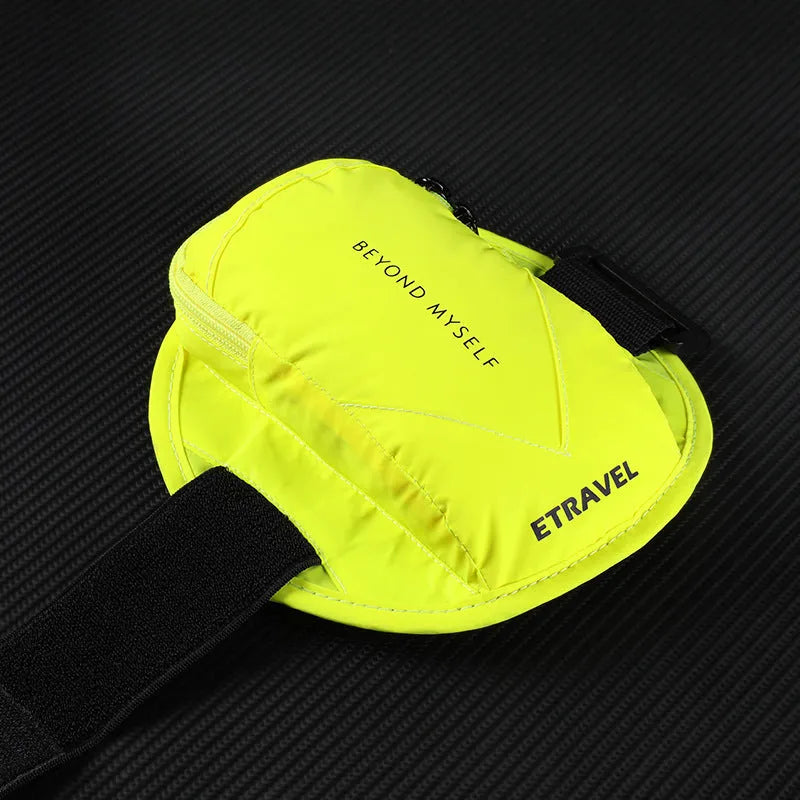 Reflective running arm bag with 7 inch capacity shown in three colour options