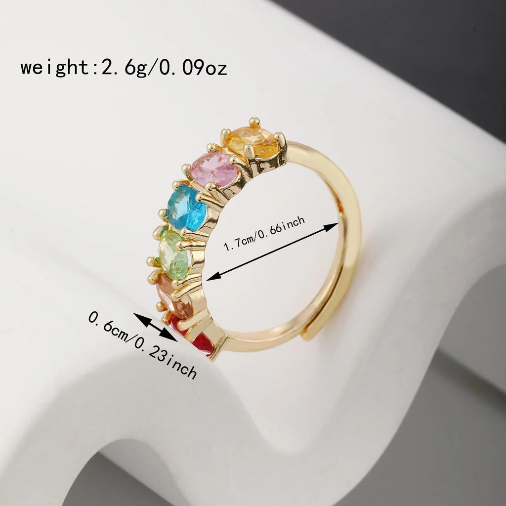Adjustable gold electroplated copper ring with zircon stone in retro design